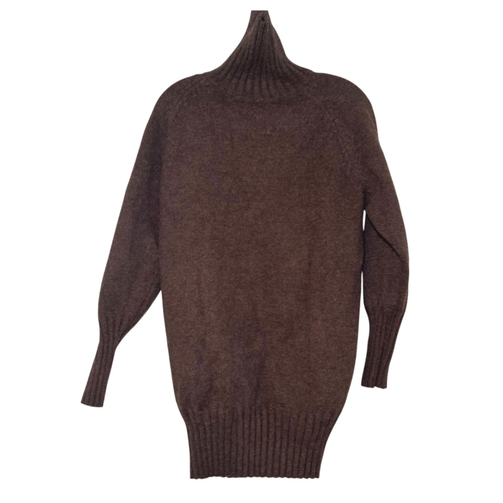 Naguagu Women Brown Turtleneck Tunic Sweater Raglan Sleeve Ribbed Knit M/L